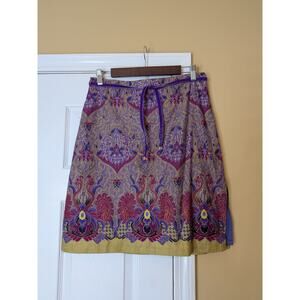Vintage Guess Jeans Paisley Mini Skirt Purple Gold Boho Y2K Cotton Lined Size 29